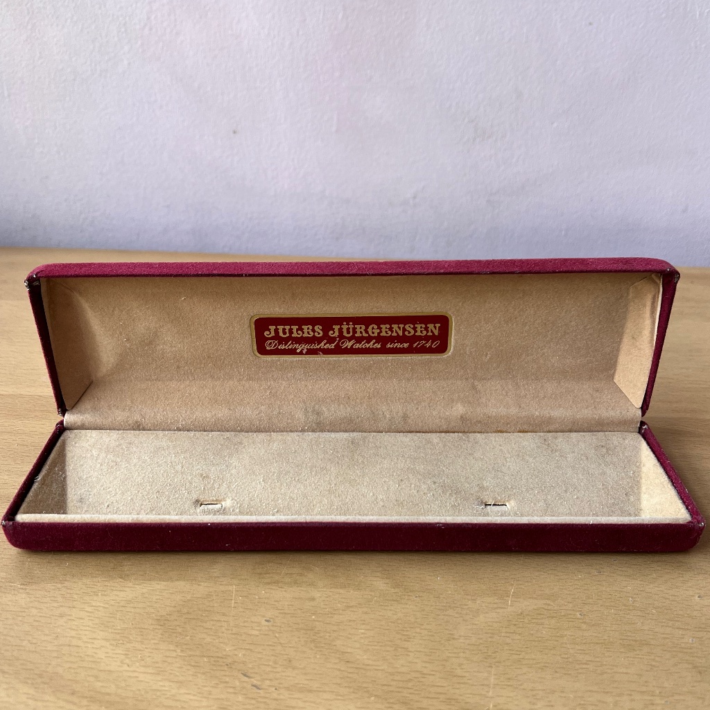 Vintage Jules Jurgensen Watch Bracelet Velvet Burgundy Red Presentation Box Case
